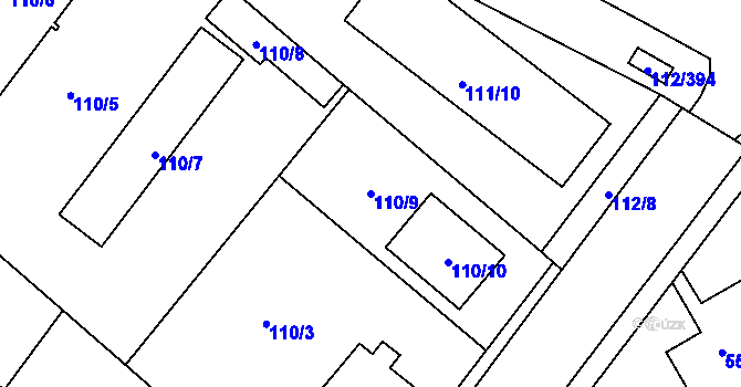 Parcela st. 110/9 v KÚ Stará Boleslav, Katastrální mapa