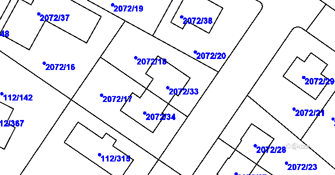 Parcela st. 2072/33 v KÚ Stará Boleslav, Katastrální mapa