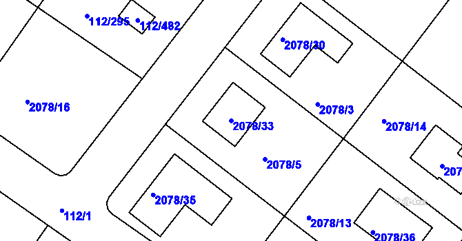 Parcela st. 2078/33 v KÚ Stará Boleslav, Katastrální mapa