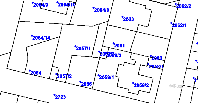 Parcela st. 2057/3 v KÚ Stará Boleslav, Katastrální mapa