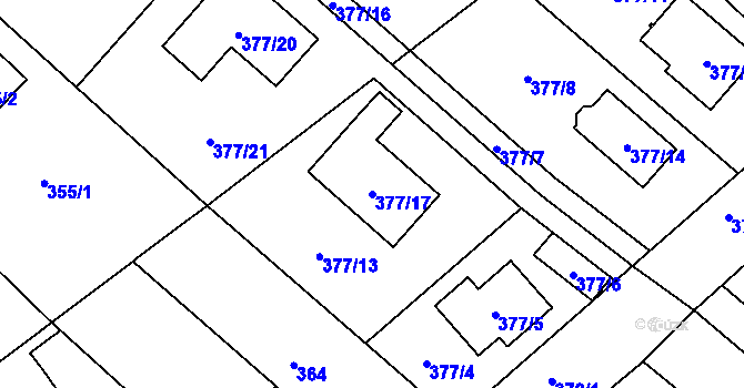 Parcela st. 377/17 v KÚ Zápy, Katastrální mapa