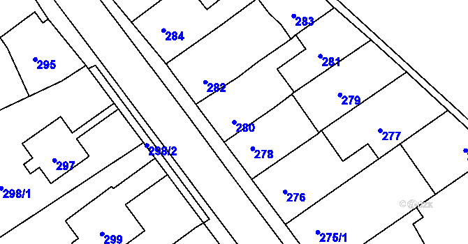 Parcela st. 280 v KÚ Zápy, Katastrální mapa