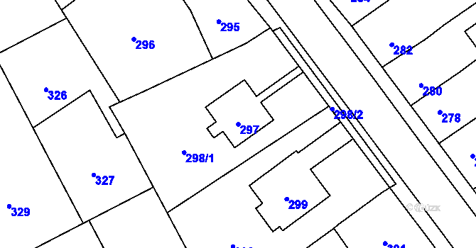Parcela st. 297 v KÚ Zápy, Katastrální mapa