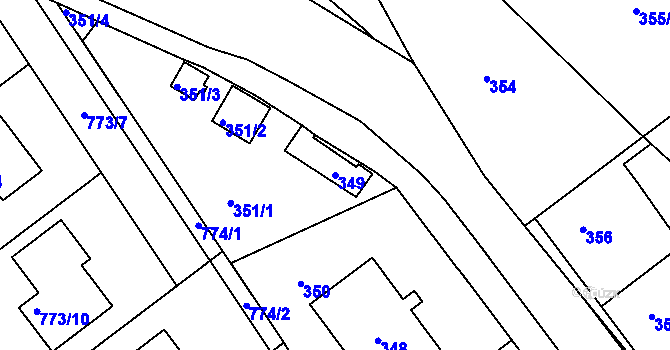 Parcela st. 349 v KÚ Zápy, Katastrální mapa