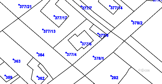 Parcela st. 377/5 v KÚ Zápy, Katastrální mapa