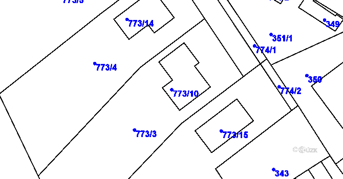 Parcela st. 773/10 v KÚ Zápy, Katastrální mapa