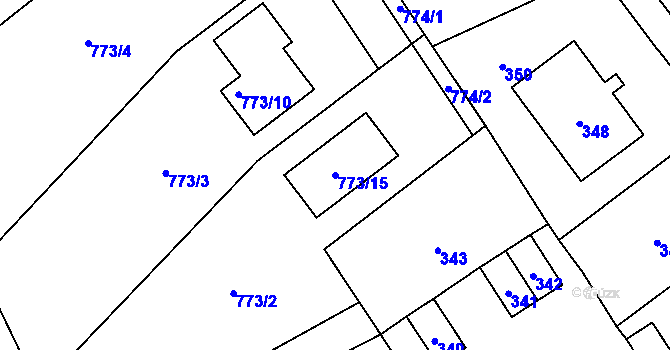 Parcela st. 773/15 v KÚ Zápy, Katastrální mapa