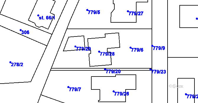 Parcela st. 779/28 v KÚ Zápy, Katastrální mapa