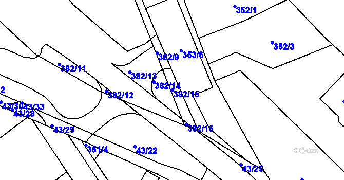 Parcela st. 382/15 v KÚ Zápy, Katastrální mapa