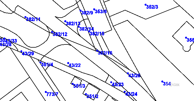 Parcela st. 382/16 v KÚ Zápy, Katastrální mapa