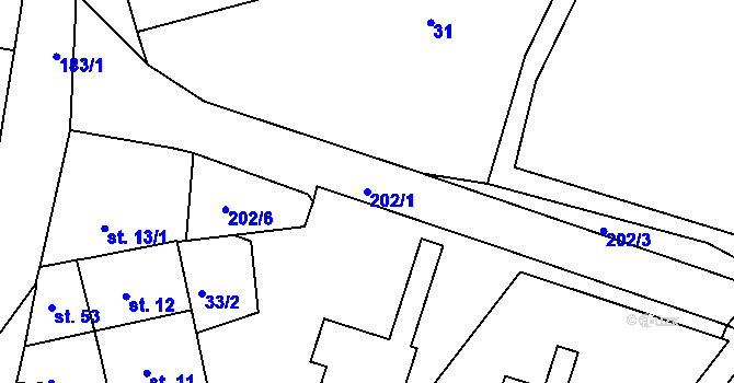 Parcela st. 202/1 v KÚ Ostrov u Brandýsa nad Labem, Katastrální mapa