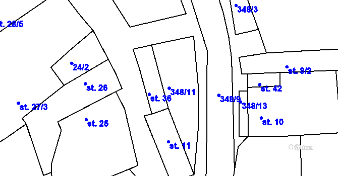 Parcela st. 348/11 v KÚ Popovice u Brandýsa nad Labem, Katastrální mapa