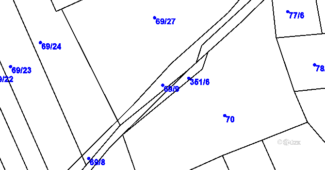 Parcela st. 69/9 v KÚ Popovice u Brandýsa nad Labem, Katastrální mapa