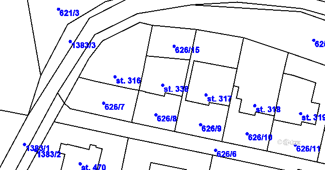 Parcela st. 338 v KÚ Brandýs nad Orlicí, Katastrální mapa