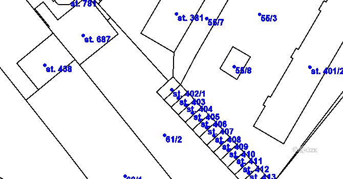 Parcela st. 402/1 v KÚ Brandýs nad Orlicí, Katastrální mapa