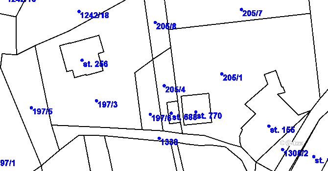 Parcela st. 205/4 v KÚ Brandýs nad Orlicí, Katastrální mapa
