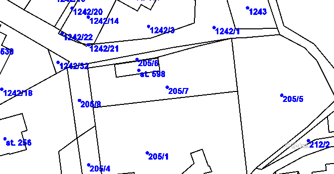 Parcela st. 205/7 v KÚ Brandýs nad Orlicí, Katastrální mapa