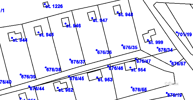 Parcela st. 676/36 v KÚ Brandýsek, Katastrální mapa
