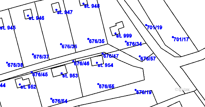 Parcela st. 676/47 v KÚ Brandýsek, Katastrální mapa