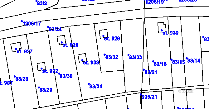 Parcela st. 83/32 v KÚ Brandýsek, Katastrální mapa