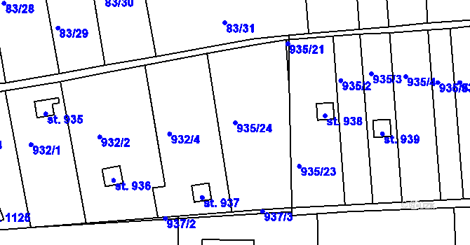 Parcela st. 935/24 v KÚ Brandýsek, Katastrální mapa