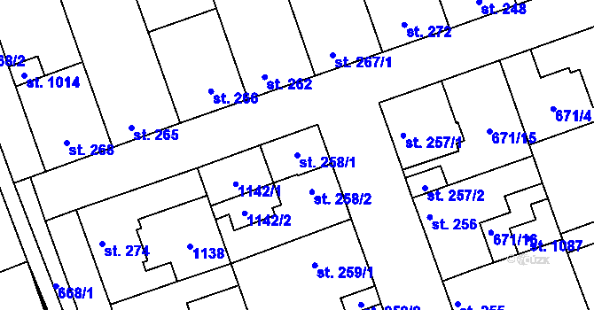 Parcela st. 258/1 v KÚ Brandýsek, Katastrální mapa