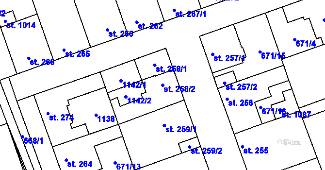 Parcela st. 258/2 v KÚ Brandýsek, Katastrální mapa