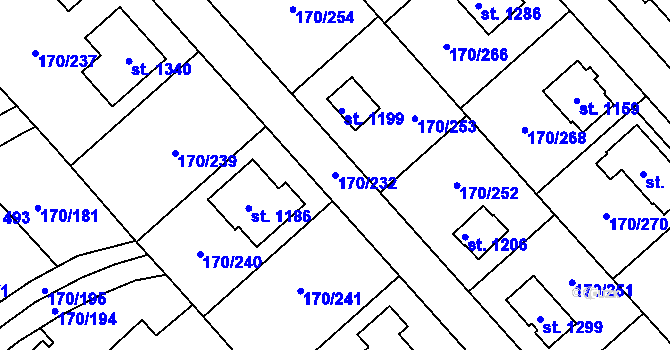 Parcela st. 170/232 v KÚ Brandýsek, Katastrální mapa