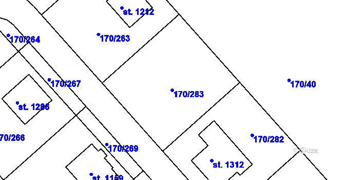 Parcela st. 170/283 v KÚ Brandýsek, Katastrální mapa