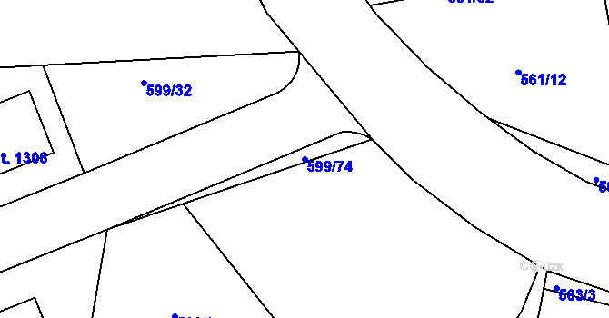 Parcela st. 599/74 v KÚ Brandýsek, Katastrální mapa