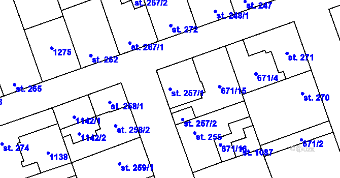 Parcela st. 257/1 v KÚ Brandýsek, Katastrální mapa