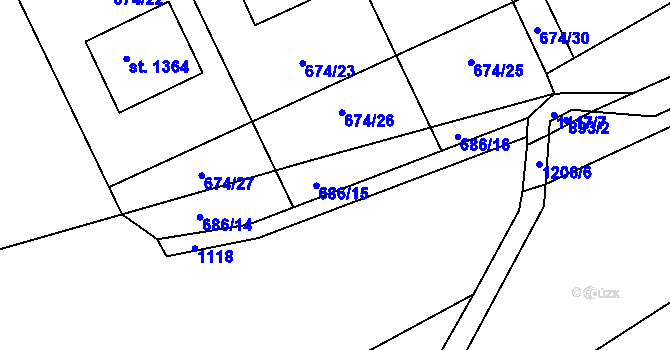 Parcela st. 686/15 v KÚ Brandýsek, Katastrální mapa