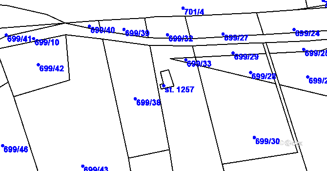 Parcela st. 1257 v KÚ Brandýsek, Katastrální mapa