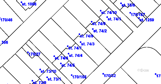 Parcela st. 74/3 v KÚ Brandýsek, Katastrální mapa