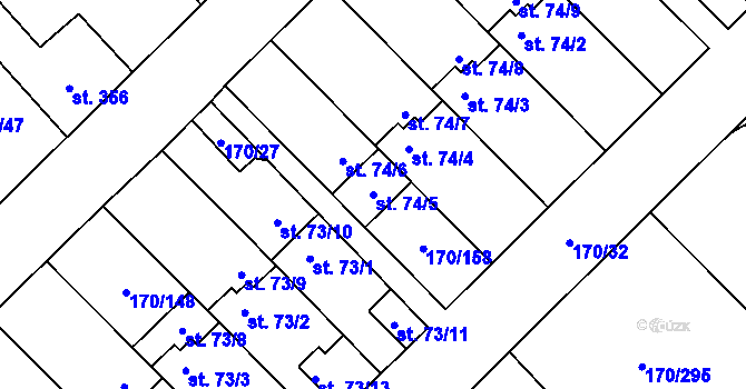 Parcela st. 74/5 v KÚ Brandýsek, Katastrální mapa