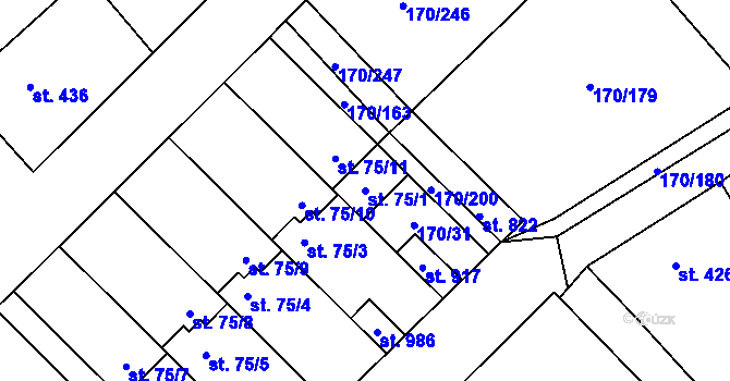Parcela st. 75/1 v KÚ Brandýsek, Katastrální mapa