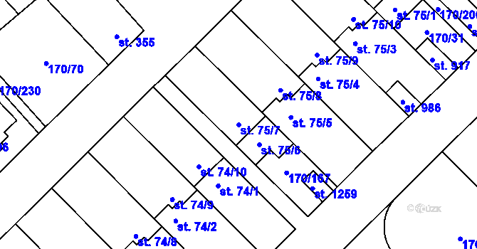 Parcela st. 75/7 v KÚ Brandýsek, Katastrální mapa