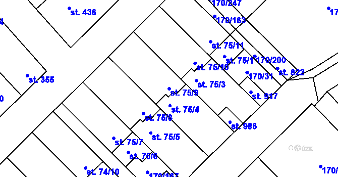 Parcela st. 75/9 v KÚ Brandýsek, Katastrální mapa