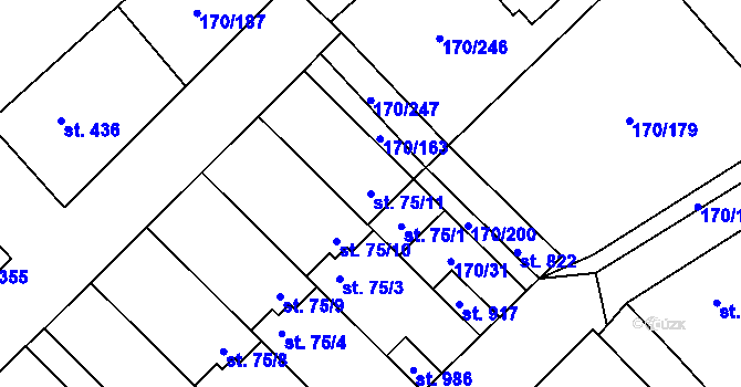 Parcela st. 75/11 v KÚ Brandýsek, Katastrální mapa