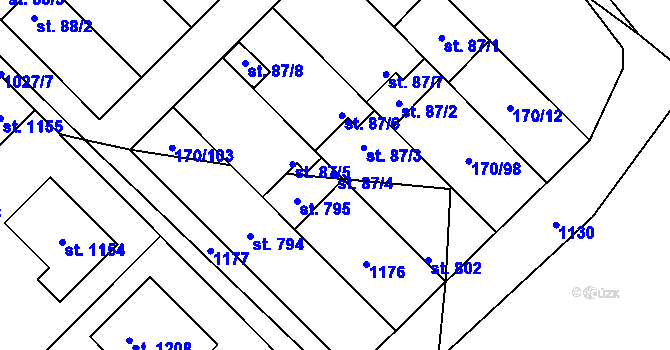 Parcela st. 87/4 v KÚ Brandýsek, Katastrální mapa