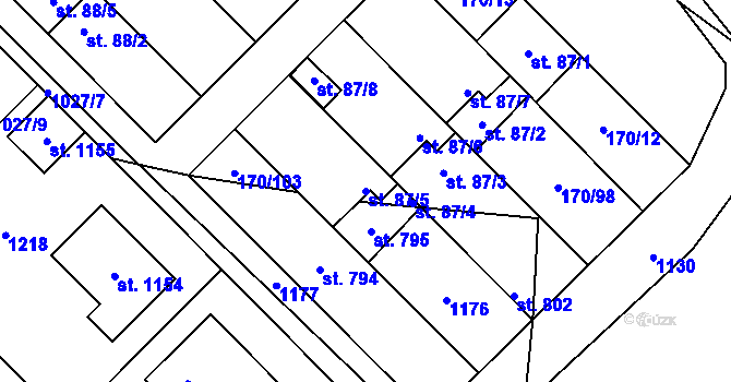 Parcela st. 87/5 v KÚ Brandýsek, Katastrální mapa