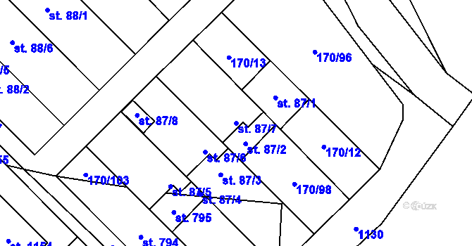 Parcela st. 87/7 v KÚ Brandýsek, Katastrální mapa