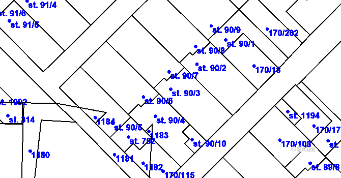 Parcela st. 90/3 v KÚ Brandýsek, Katastrální mapa
