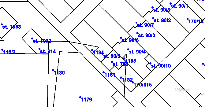 Parcela st. 90/5 v KÚ Brandýsek, Katastrální mapa