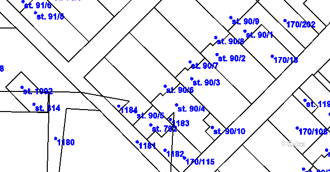 Parcela st. 90/6 v KÚ Brandýsek, Katastrální mapa