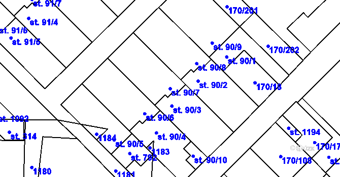 Parcela st. 90/7 v KÚ Brandýsek, Katastrální mapa