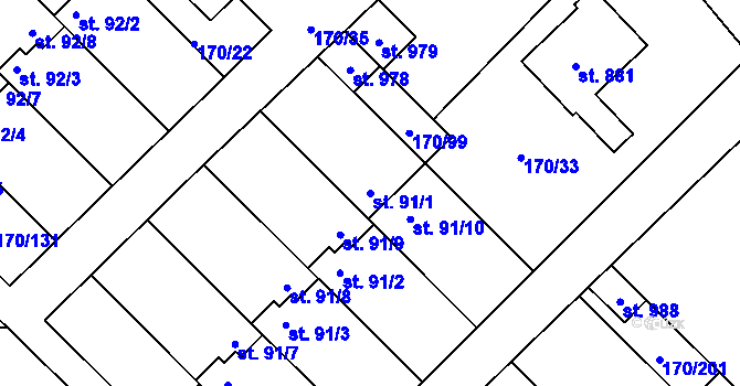Parcela st. 91/1 v KÚ Brandýsek, Katastrální mapa