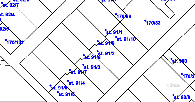 Parcela st. 91/2 v KÚ Brandýsek, Katastrální mapa