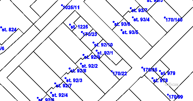 Parcela st. 92/1 v KÚ Brandýsek, Katastrální mapa