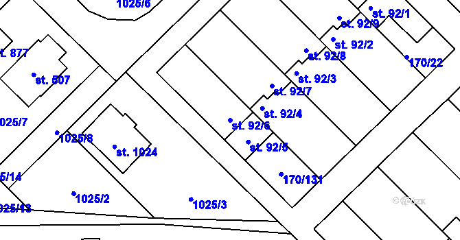 Parcela st. 92/6 v KÚ Brandýsek, Katastrální mapa
